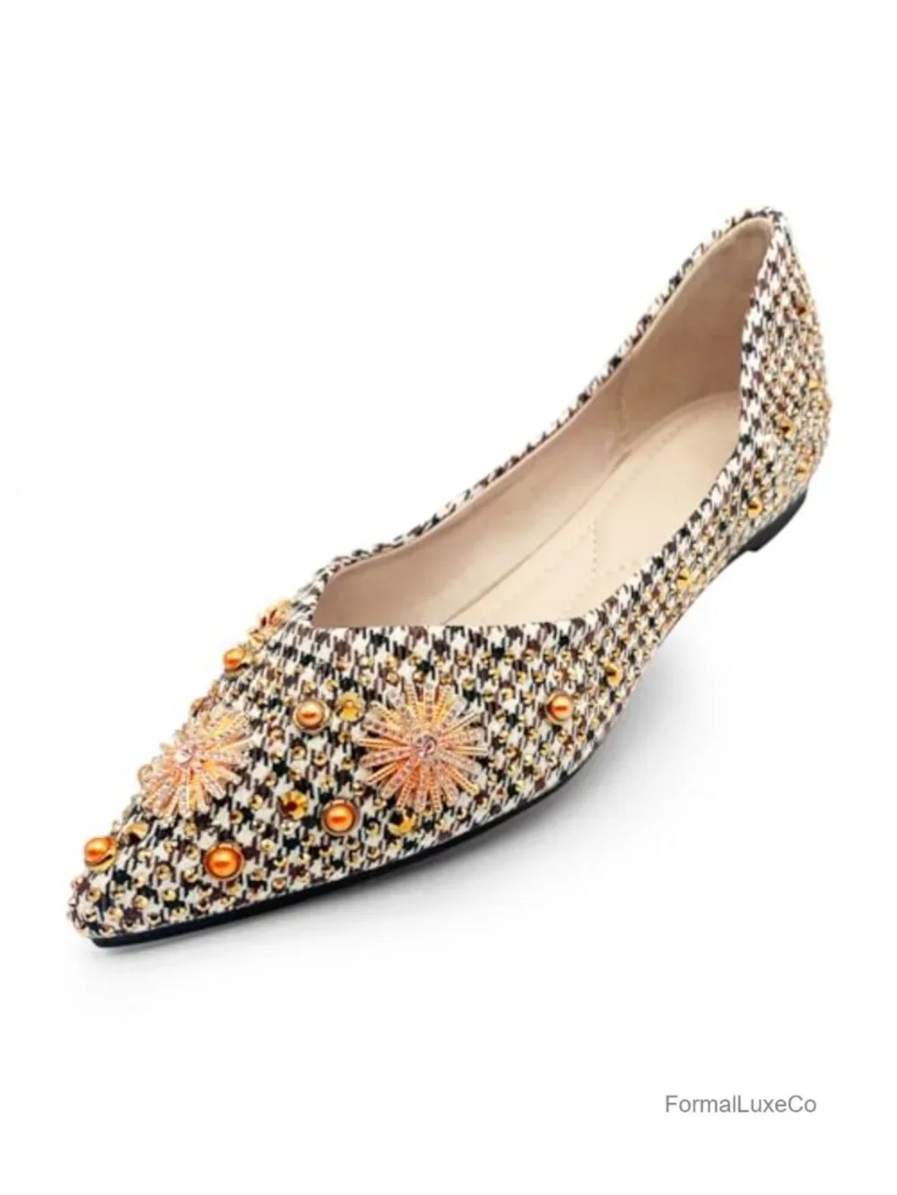 Sparkly Pointed Toe Ballet Flats Memory Foam Low Heel Dress Shoes